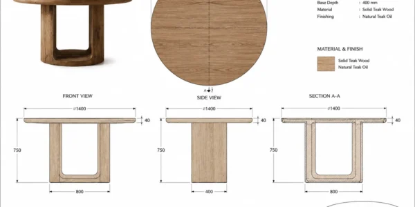 Le Savara_Custom Production_Teak Round Dining Table